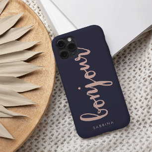 Bonjour Pink & Navy Chic Personalised iPhone 16 Case