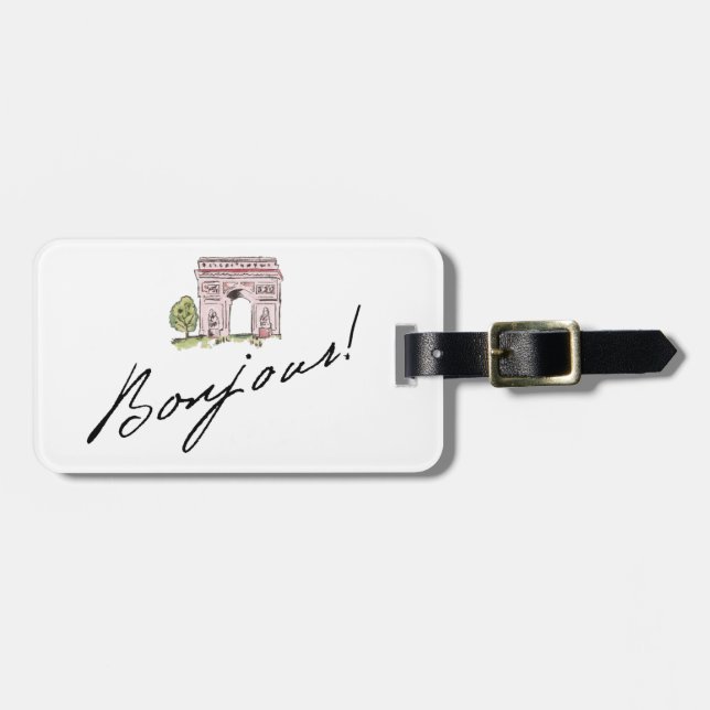 Bonjour! Quote | With Arc de Triomphe Luggage Tag (Front Horizontal)