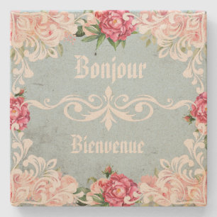 Bonjour Romantic decorative floral French Vintage Stone Coaster