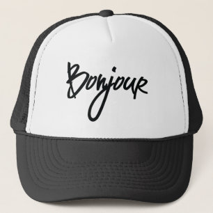 Bonjour Script (Black) for Lovers of France Trucke Trucker Hat