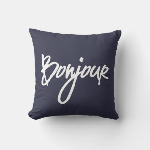 Bonjour Script (White) for Lovers of France Cushion
