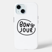 Bonjour Simple Modern Floral French Greeting 