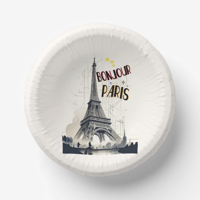Bonjour Skyline Marathon Paris Paper Plate (Front)
