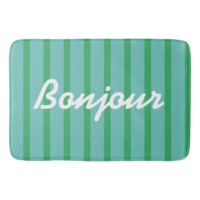 Bonjour Striped Green Blue Bath Mat (Front)