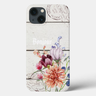 Bonjour Trendy rustic wood French background chic iPhone 13 Case