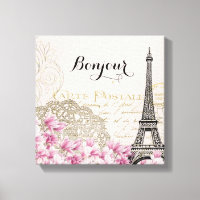 Bonjour Vintage Eiffel Tower Collage with Flowers