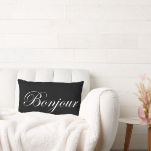 Bonjour White on Black Lumbar Cushion
