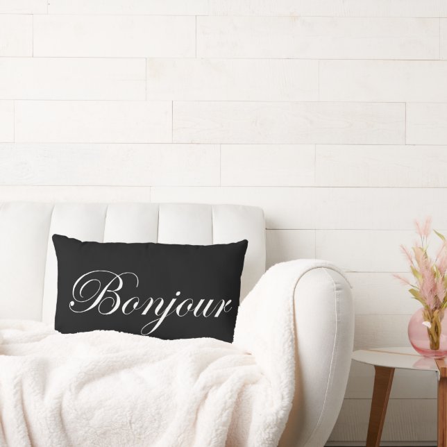 Bonjour White on Black Lumbar Cushion (Couch)