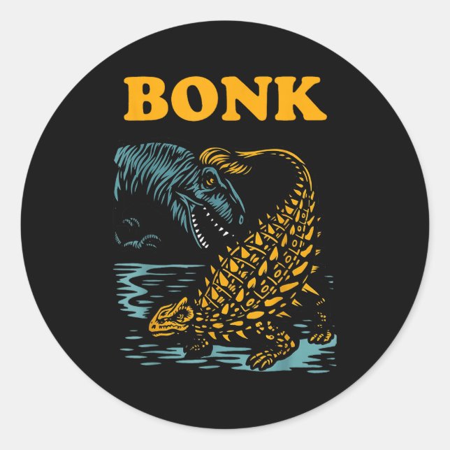 Bonk Dinosaur Funny Prehistoric Humour Design  Classic Round Sticker (Front)