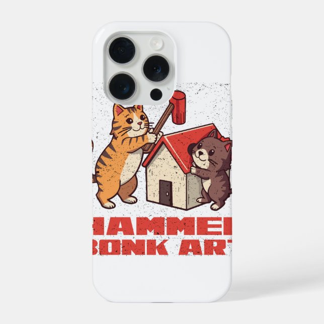 Bonk Hammer Cat Funny Meme Retro Cute Art iPhone Case (Back)