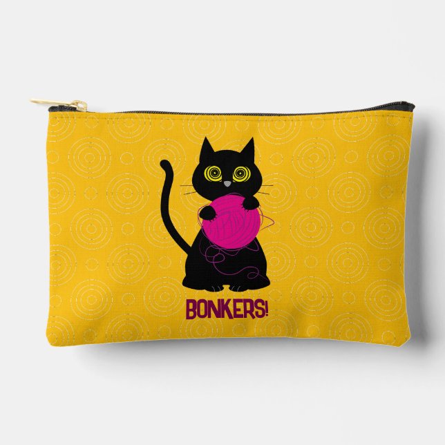 Bonkers! Accessories Pouch – Knitting + Kitty 🧶🐈 (Front)