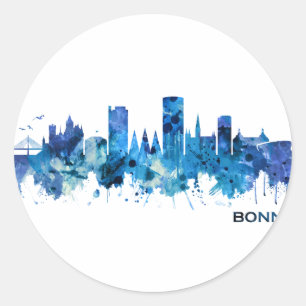 Bonn Germany Skyline Blue Classic Round Sticker