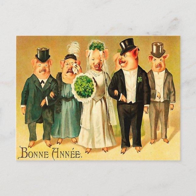 Bonne Année - Bride and Groom with family Postcard (Front)