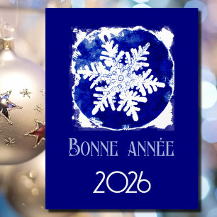 Bonne Annee - snowflake - 2026  blue silver Foil Holiday Postcard