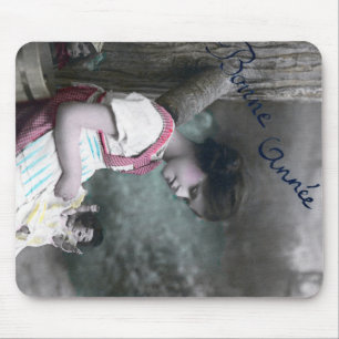 Bonne Année Vintage Girl with Dolll Mouse Mat
