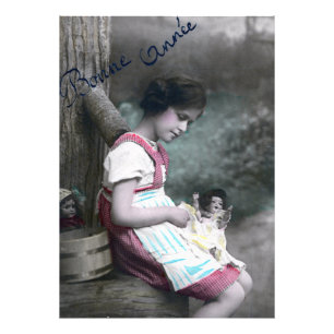 Bonne Année Vintage Girl with Dolll Photo Print