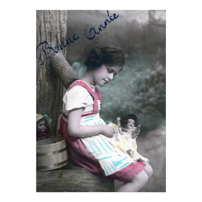 Bonne Année Vintage Girl with Dolll Photo Print (Front)