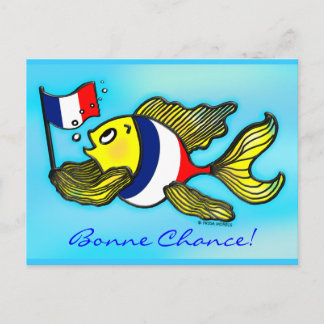 BONNE CHANCE French Flag Fish funny cartoon Postcard