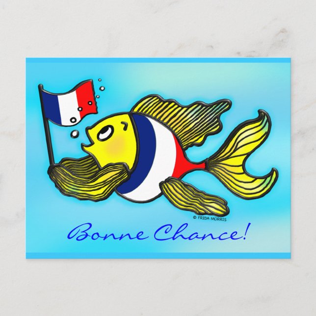 BONNE CHANCE French Flag Fish funny cartoon Postcard (Front)