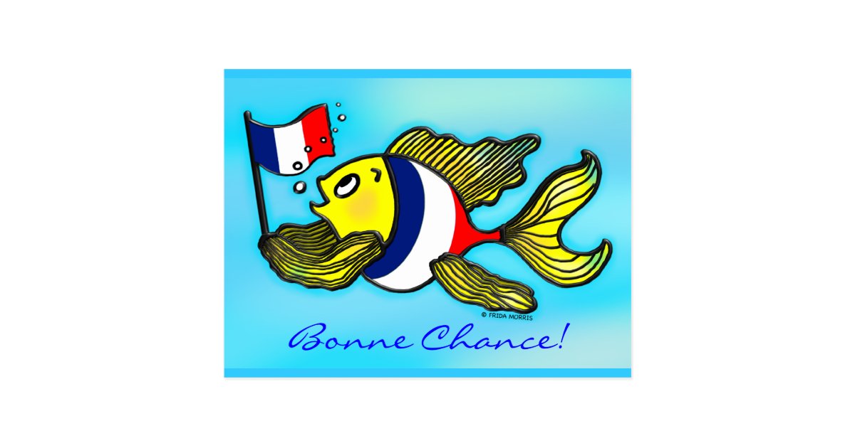 bonne chance french flag fish funny cartoon postcard funny christmas wrapping paper
