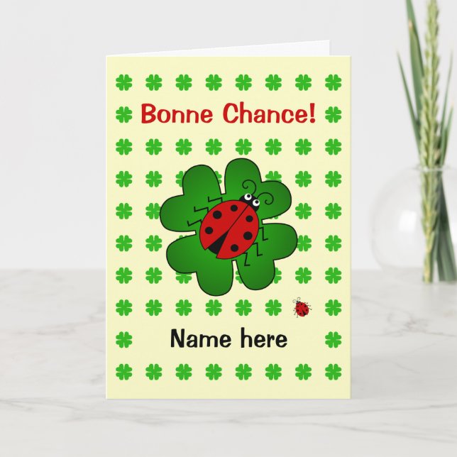 Bonne chance good luck add name ladybird card (Front)