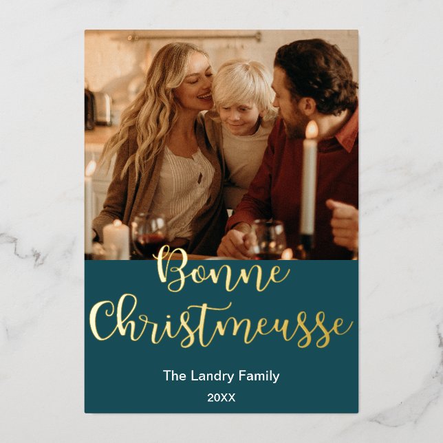 Bonne Christmeusse, Cajun Christmas, Elegant Foil Holiday Card (Front)