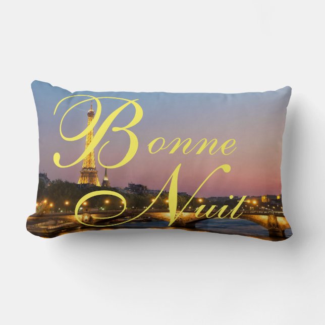 Bonne Nuit Good Night French Paris at Night Pillow (Front)