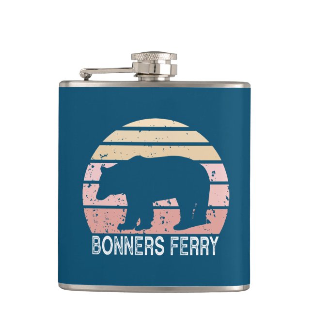Bonners Ferry Idaho Retro Bear Hip Flask (Front)