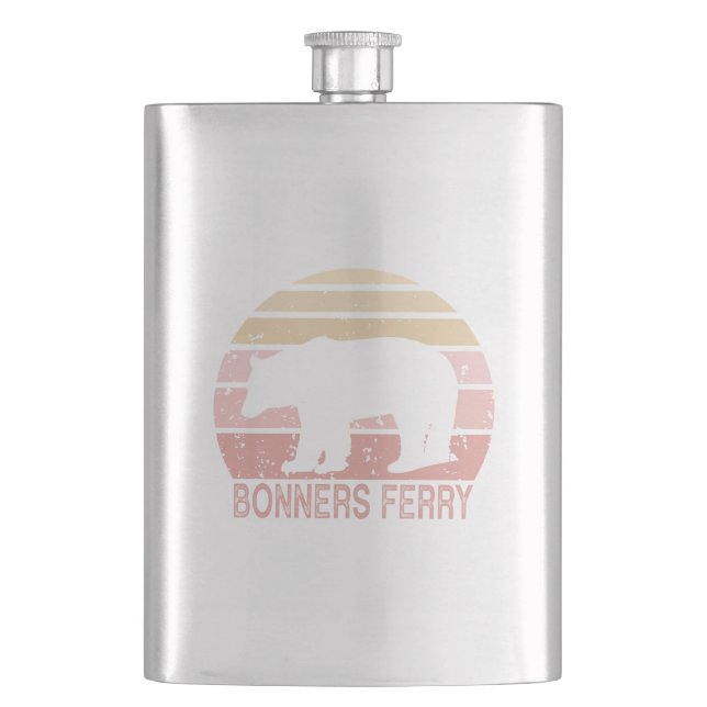 Bonners Ferry Idaho Retro Bear Hip Flask (Front)