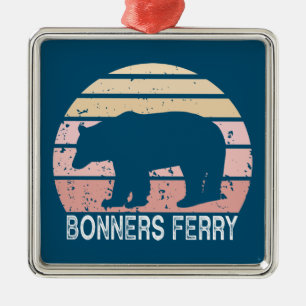 Bonners Ferry Idaho Retro Bear Metal Tree Decoration
