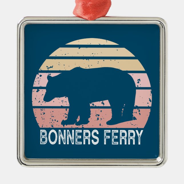 Bonners Ferry Idaho Retro Bear Metal Tree Decoration (Front)
