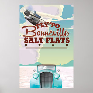 Bonneville Salt Flat Utah vintage travel poster