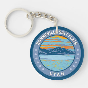 Bonneville Salt Flats Utah Travel Art Vintage Key Ring