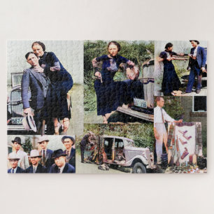 Bonnie And Clyde Story Collage Colour Redux Jigsaw Puzzle