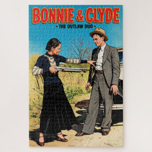 Bonnie And Clyde The Outlaw Duo Retro Art Jigsaw Puzzle
