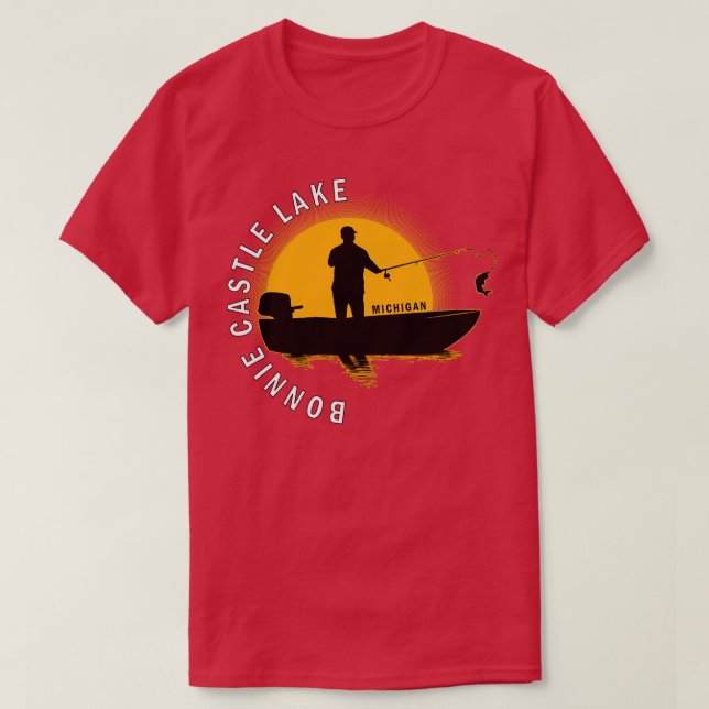 Bonnie Castle Lake Fishing Michigan Sunrise T-Shirt (Design Front)