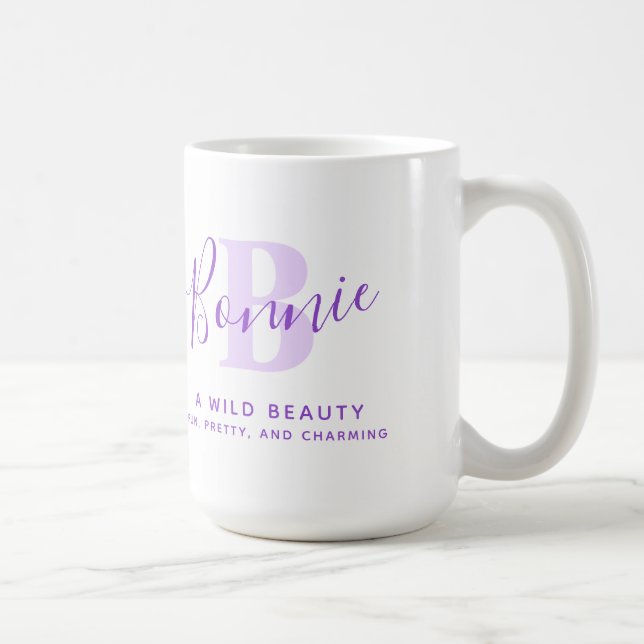 Bonnie name meaning monogram B purple text Coffee  Coffee Mug (Right)