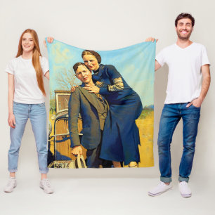 Bonnie Parker Clyde Barrow 1933 Faux Painting Fleece Blanket