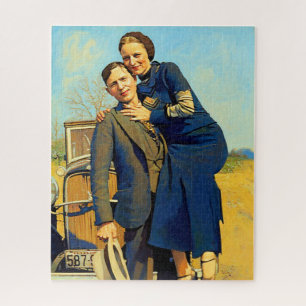 Bonnie Parker Clyde Barrow 1933 Faux Painting Jigsaw Puzzle