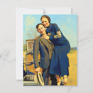 Bonnie Parker Clyde Barrow 1933 Faux Painting Postcard