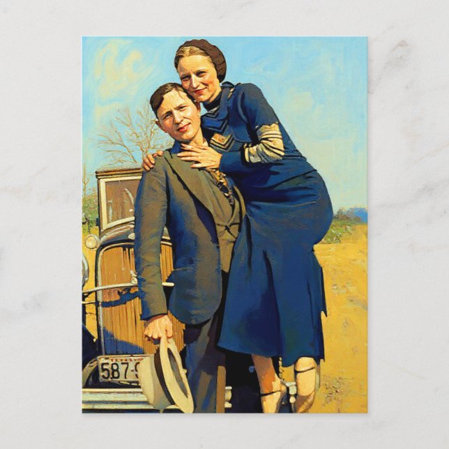 Bonnie Parker Clyde Barrow 1933 Faux Painting Postcard (Front)