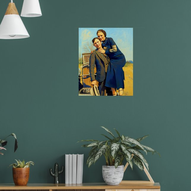 Bonnie Parker Clyde Barrow 1933 Faux Painting Poster (Living Room 1)