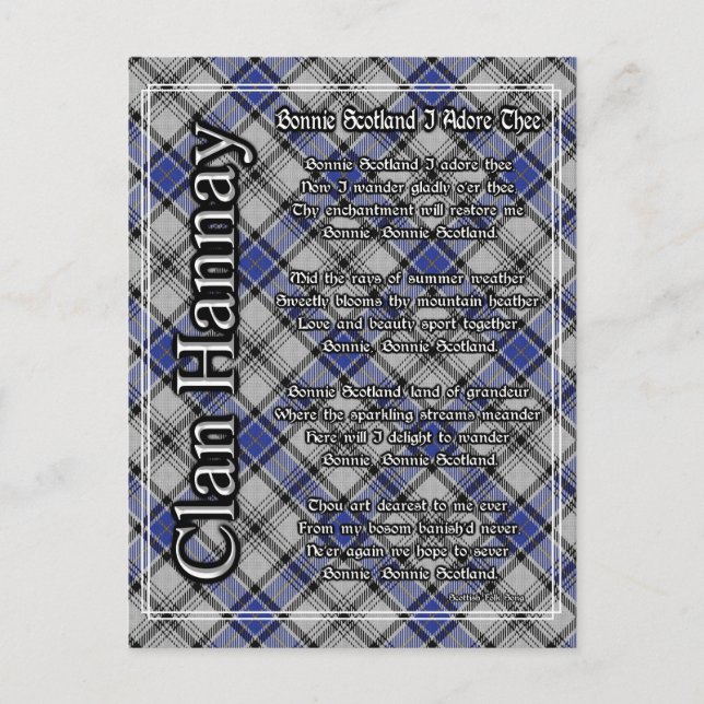 Bonnie Scotland I Adore Thee Clan Hannay Tartan Postcard (Front)