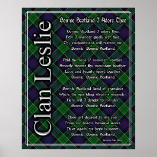 Bonnie Scotland I Adore Thee Clan Leslie Tartan Poster