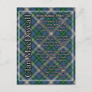 Bonnie Scotland I Adore Thee Clan MacDowall Tartan Postcard