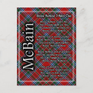 Bonnie Scotland I Adore Thee Clan McBain Tartan Postcard