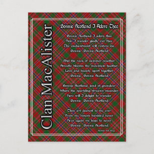 Bonnie Scotland I Adore Thee MacAlister Tartan Postcard