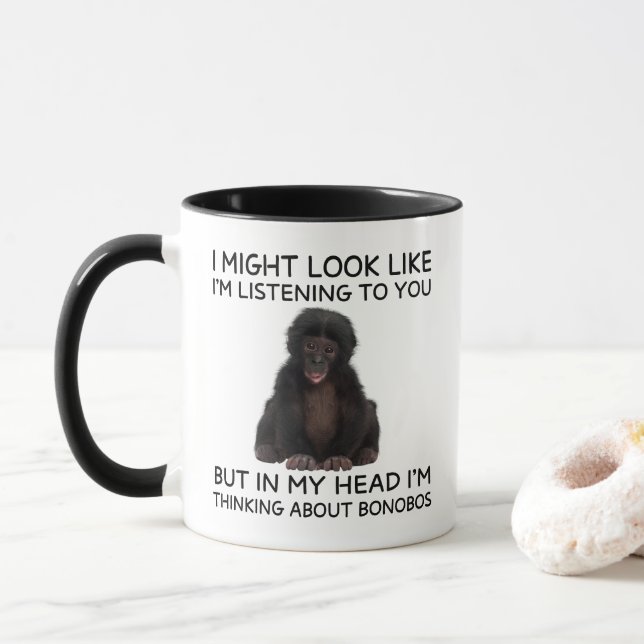 Bonobo Mug Funny Thinking Ape (With Donut)