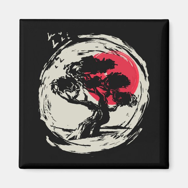 Bonsai Art Japanese Sunset Magnet (Front)