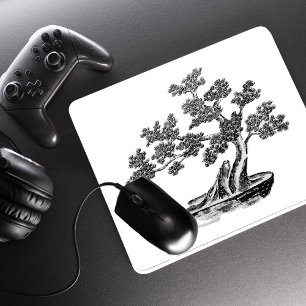 Bonsai - Chinese Style - black and white Mouse Mat
